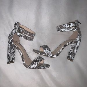 Snake print chunky heels